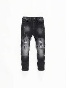 Bé trai Đau khổ Co giãn Denim Quần jean - màu đen - Xem 1