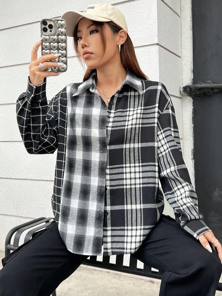 Plaid Print Drop Shoulder Shirt