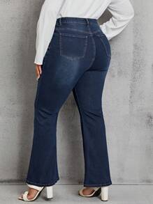 SHEIN Privé Talla grande Jeans de pierna amplia con cremallera - Azul lavado oscuro - Ver 2