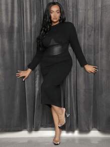 SHEIN SXY Plus Solid Zipper Back Corset 2 In 1 Dress - Black - View 4