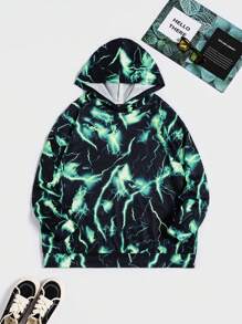 SHEIN EZwear Plus Size Lightning Print Drop Shoulder Sweatshirt - Multicolor - View 1