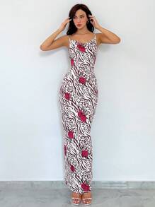 SHEIN Privé Floral Print Cami Bodycon Dress - Multicolor - View 1