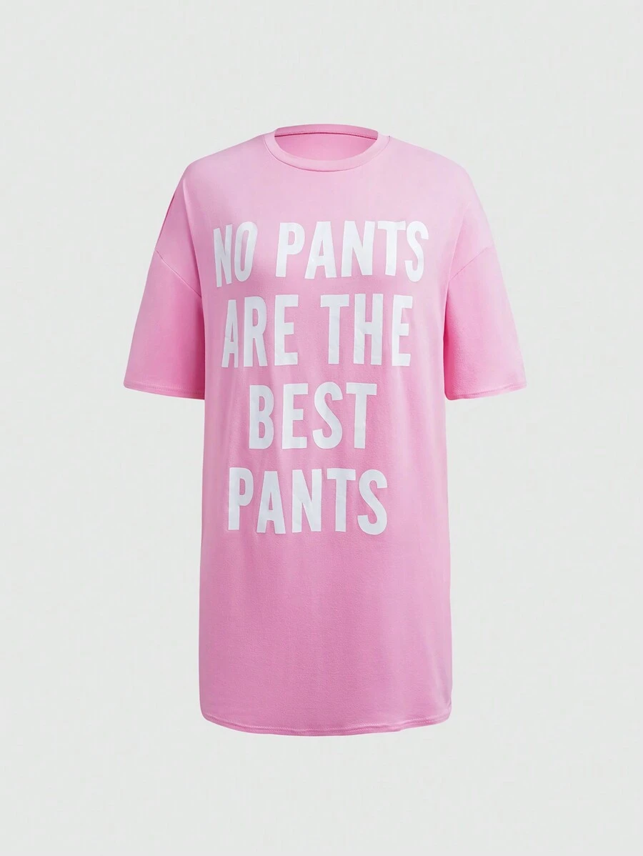 SHEIN EZwear Slogan Graphic Drop Shoulder Nightdress - Pink - View 1