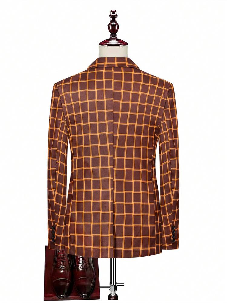 Men 1pc Plaid Print Single Breasted Blazer