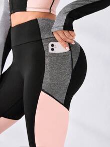 Easithlete Colorblock Half Zip Sports Tee & Tee & Leggings Workout Set Outfit Set Workout Women Set Women Leggings Set - Multicolor - View 6