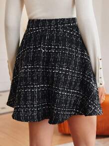 SHEIN Frenchy 格紋粗花呢喇叭半身裙