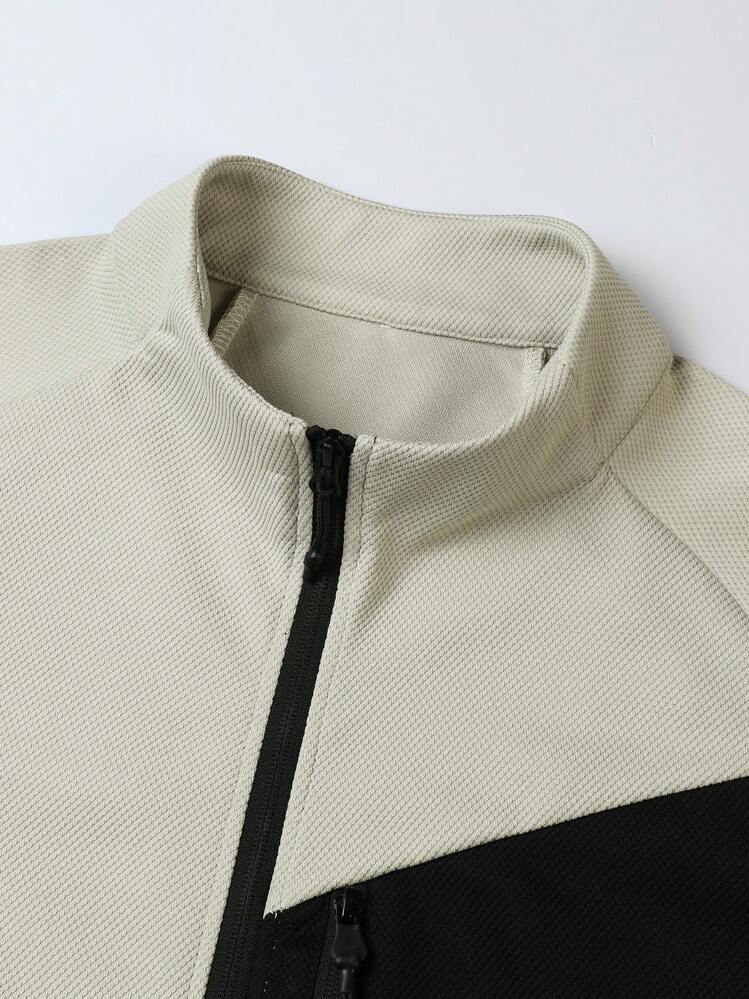 Manfinity Sport Corelite Boyfriend Style Men Colorblock Zip Up Sports Jacket Workout Tops Sports Jacket - Khaki - View 5