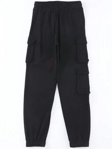 Pantalones cargo con bolsillo con solapa de cintura con cordón - Negro - Ver 6