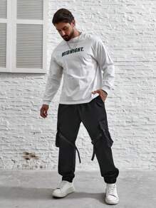 Manfinity Roghcode 男士鬆身口袋軍褲,帶有門襟口袋和側拉繩腰,大尺寸 - 黑色 - 查看 5