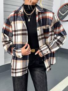 SHEIN Essnce 格紋印花落肩袖襯衫 - 彩色 - 查看 3