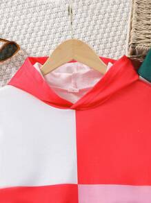 SHEIN Tween Girl 2pcs Colorblock Hooded Sweatshirt & 2pcs Sweatpants