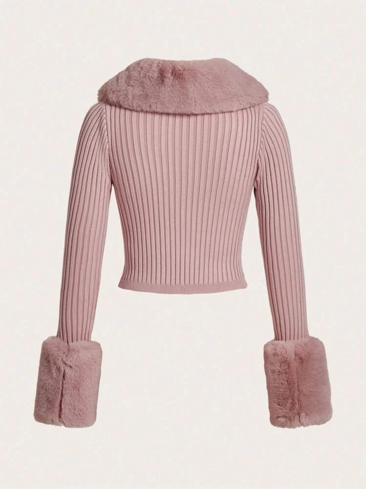 SHEIN ICON Cardigan de Mangas Longas com Gola Borg, Punhos