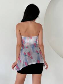 SHEINNeu Dames Rits Vest En Bloemen Geprint Strapless topje 2 stukken Sets