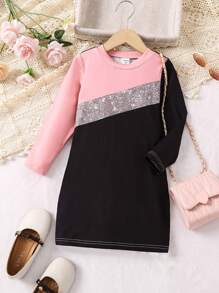SHEIN Young Girl Color-Block Dress - Multicolor - View 1