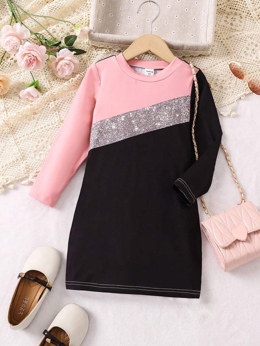SHEIN Young Girl Color-Block Dress - Multicolor - View 1