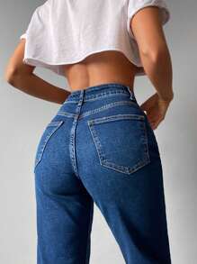 RueChic Casual Straight Leg Jeans - Navy Blue - View 5