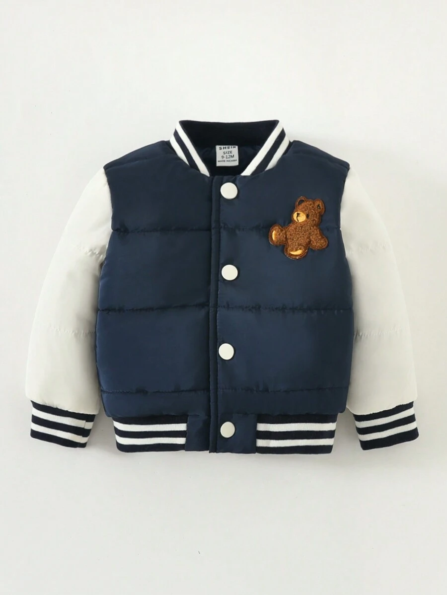 Baby Boys' Fall/winter Baseball Jacket With Cute Bear Applique - Multicolor - View 1