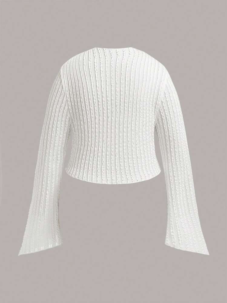 Plus Solid Flare Sleeve Mock Neck Tee