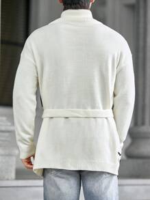 Manfinity VCAY Suéter tipo cardigan de manga larga y holgado con estampado de ciervos para hombre, para otoño e invierno