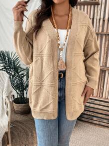 SHEIN LUNE Plus Size Drop Shoulder Cardigan - Khaki - View 5