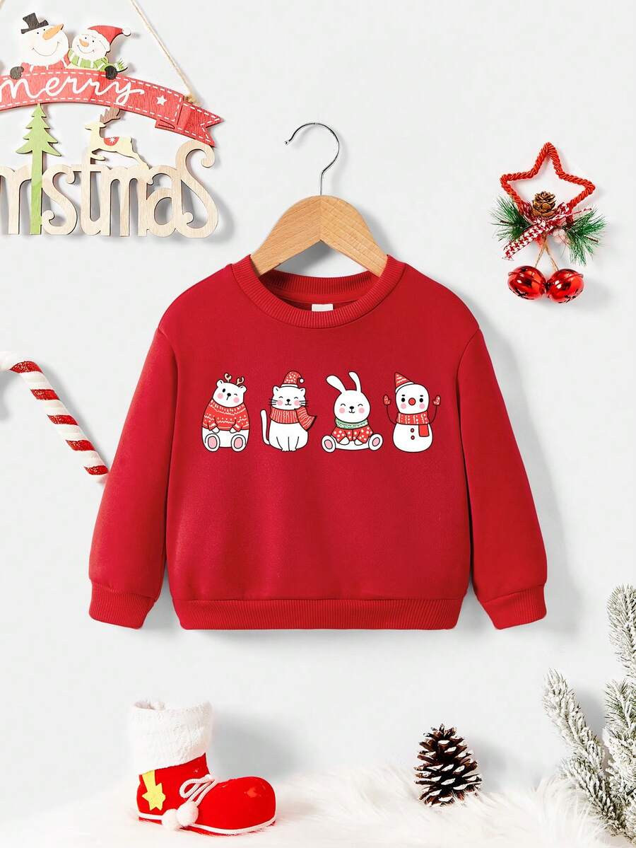 女婴休闲卡通图案长袖圆领卫衣，适合秋冬季穿着