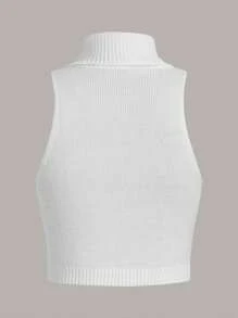 ROMWE PUNK Kim sa Mô hình nhện Cổ áo cao Đồ đan Ribbed Áo - trắng - Xem 2