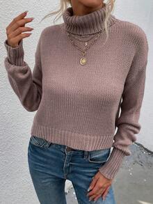 SHEIN LUNE Áo cao cổ Tay áo lồng đèn Áo len - màu nâu - Xem 6