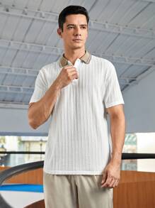GENTILAND Nam Cổ áo tương phản Áo polo - trắng - Xem 5