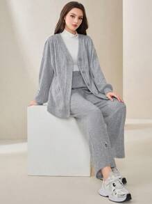 Mulvari Women's Drop Shoulder Jacket And Pants Set - Grey - View 2