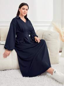 Mulvari Vestido De Mujer Con Cuello Vuelto Y Manga Farol De Talla Grande