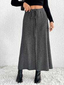 SHEIN Essnce Của phụ nữ Lỏng lẻo Eo dây rút Váy - Màu xám đen - Xem 2