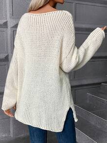 SHEIN Essnce Cổ thuyền Thả vai Áo len - trắng - Xem 2