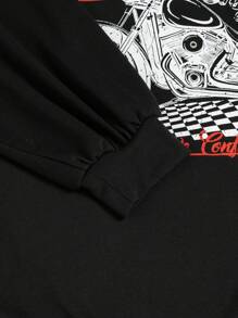 SHEIN EZwear Plus Motorcycle & Letter Graphic Drop Shoulder Sweatshirt - Black - View 3