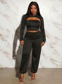 Slaydiva Cut Out Super Crop Hoodie & Leggings - Black - View 4