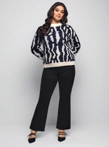 MB Studio 艺术家女士加大码宽松圆领图案插肩袖毛衣，秋季，适合秋冬季、假日、度假、节日 - 彩色 - 查看 3