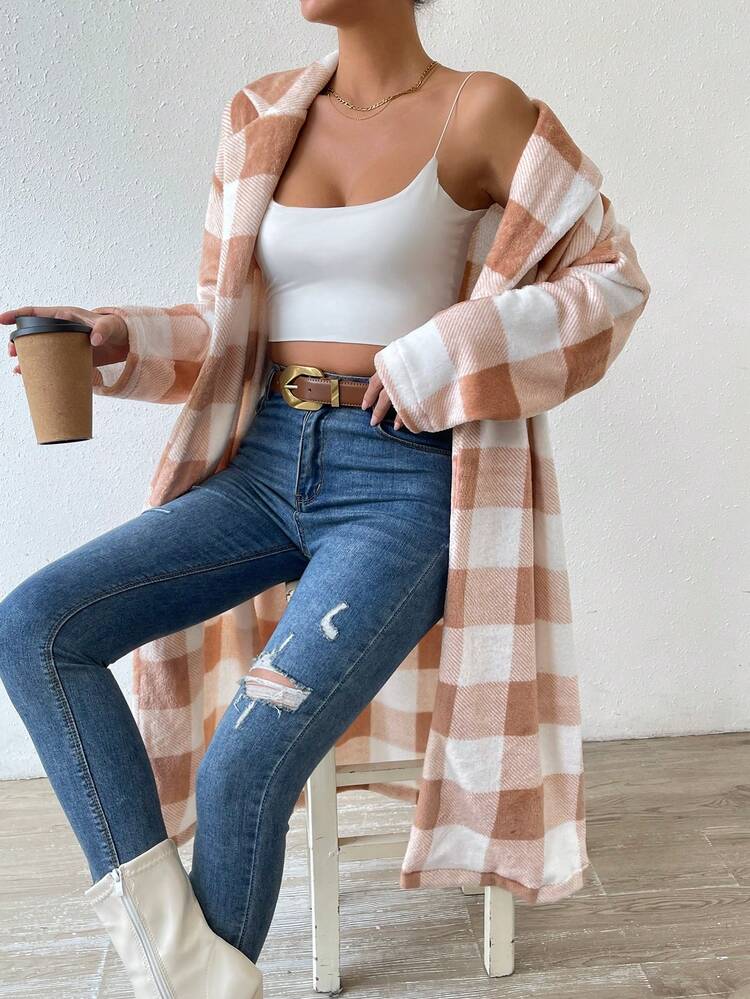 Buffalo Plaid Drop Shoulder Flannel Overcoat