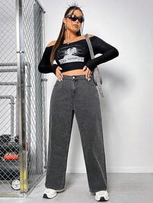 SHEIN EZwear Hơn Cao eo Quần legging thẳng - màu đen - Xem 6