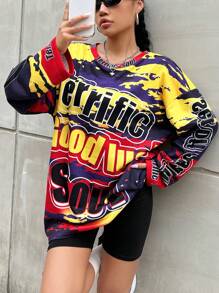 SHEIN Coolane 全印花落肩 T 卹 - 紅色 - 查看 1