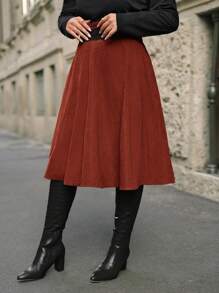 SHEIN Frenchy 大碼腰部拼接蕾絲半身裙 - 鏽棕色 - 查看 1