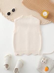 女嬰無袖麻花編織開襟衫 - 杏色 - 查看 2