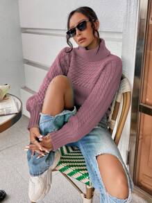 SHEIN Essnce Áo cao cổ Xoắn Dan Tay áo lồng đèn Áo len - Gỗ đỏ - Xem 3