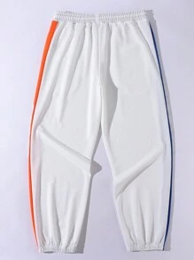 Manfinity Sport Corelite 男士字母圖案拼接側邊接縫腰部抽繩運動褲 - 白色 - 查看 2