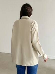 EURMUSE Ngọc trai Và Rhinestone đính cườm Thả vai Áo sơ mi - Màu be - Xem 2