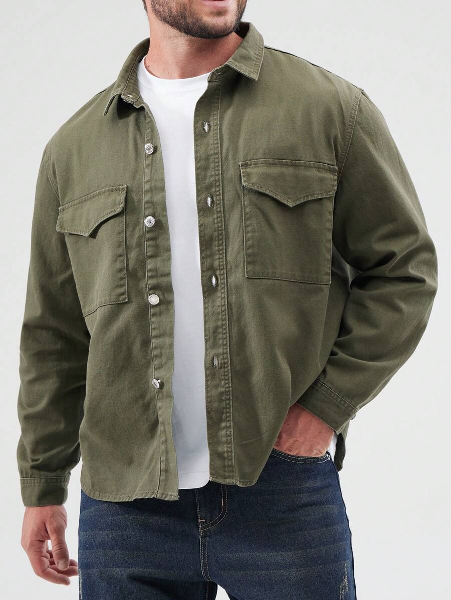 Manfinity Homme Nam Plus Túi có nắp Áo denim Without Tee - xanh quân đội - Xem 1