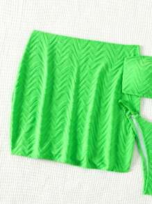 SHEIN Swim Conjunto de Maiô Bikini com Alça Cruzada e Textura para o Verão - Verde - Visão 6
