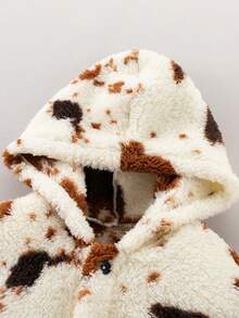 SHEIN 女大童1入組圖形圖案連帽毛茸茸外套 - 鏽棕色 - 查看 3