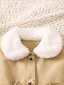 SHEIN Young Girl Borg Collar Button Front Belted Overcoat - Apricot - View 6