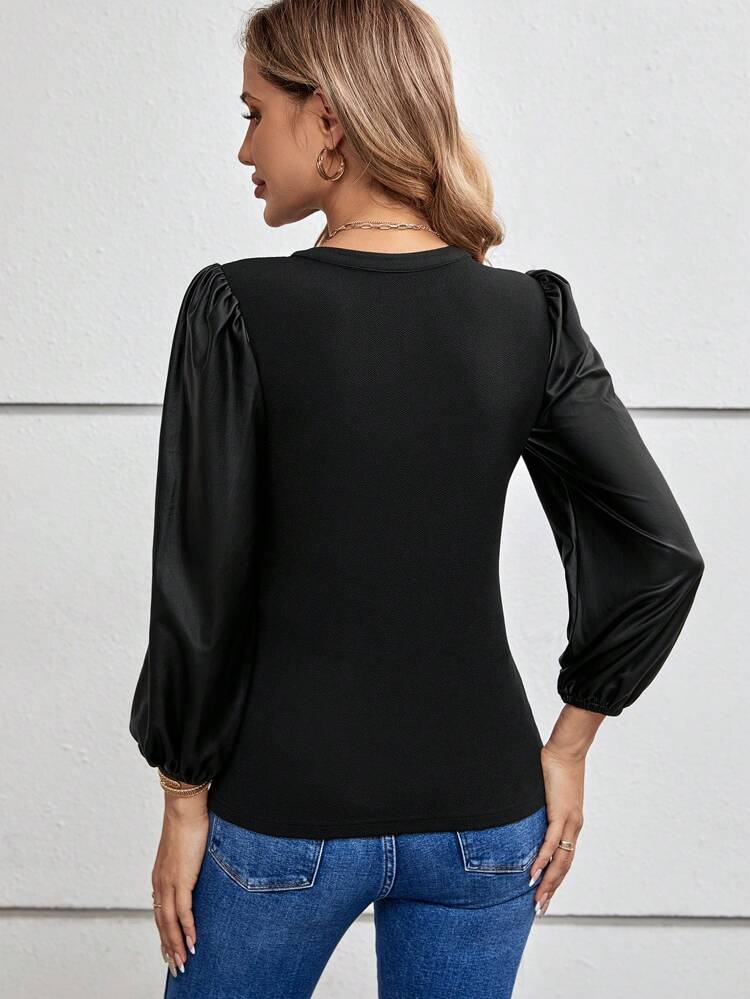 Half Button Lantern Sleeve Tee