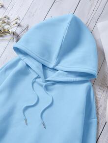 SHEIN EZwear 女士带表情符号和字母印花和抽绳的保暖内衬连帽衫 - 淺藍色 - 查看 4