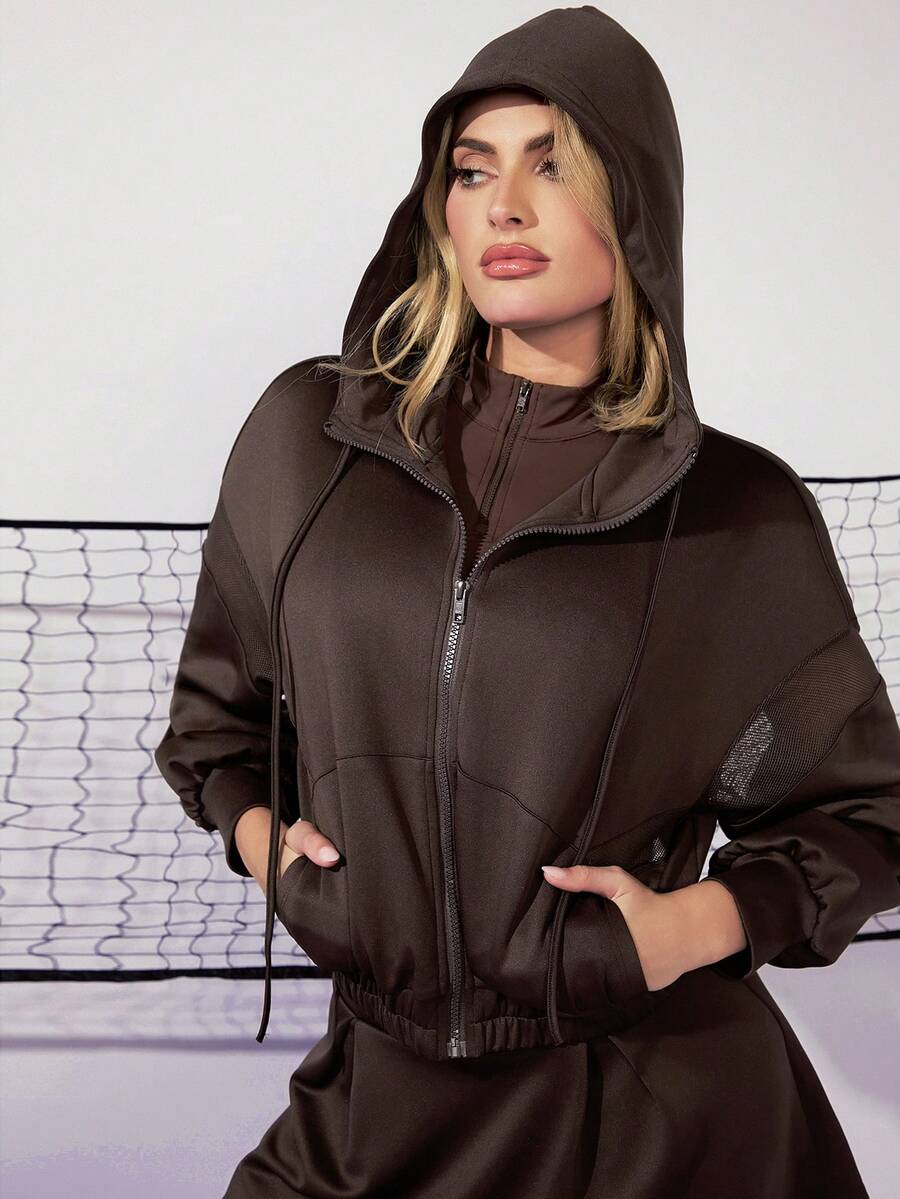 VARSITIE Thể thao Tennis Basic Mesh Splicing&Outdoors With JACKET Glowmode>Áo khoác thể thao nữÁo hoodie màu nâuÁo khoác màu nâu nữGlow Mode Women>Áo khoác thể thao nữ - màu nâu - Xem 1